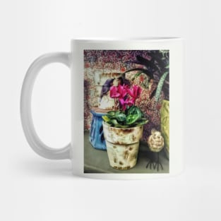 Cyclamen - Cyclamen in Flowerpot and Ceramic Bird Mug